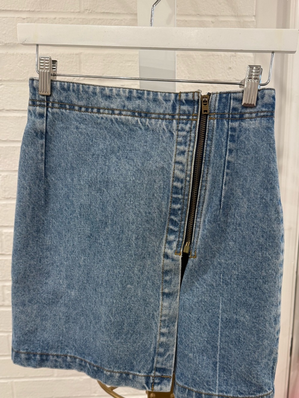 Guess Light Blue Denim Midi Skirt with Front Zip
